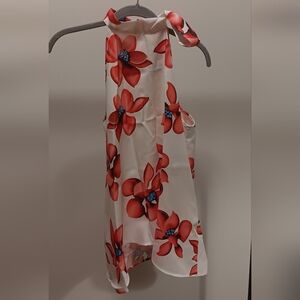 Elegant Floral Blouse with Red and Blue Accents